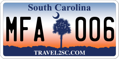 SC license plate MFA006