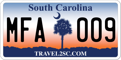 SC license plate MFA009