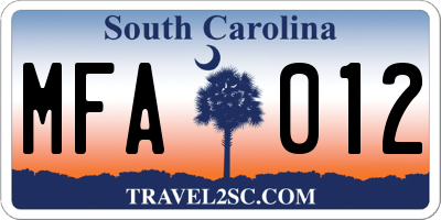 SC license plate MFA012