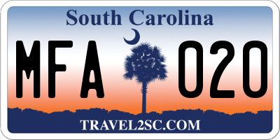 SC license plate MFA020