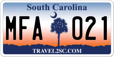 SC license plate MFA021