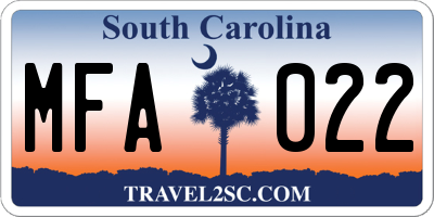 SC license plate MFA022