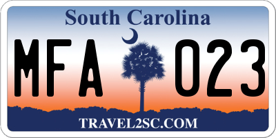 SC license plate MFA023