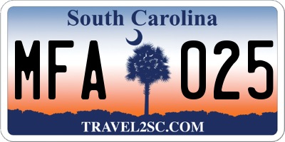 SC license plate MFA025