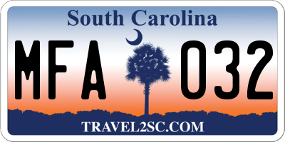 SC license plate MFA032