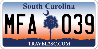 SC license plate MFA039