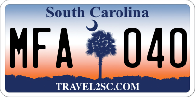 SC license plate MFA040