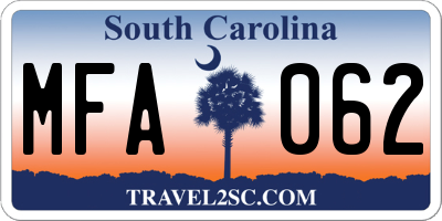 SC license plate MFA062
