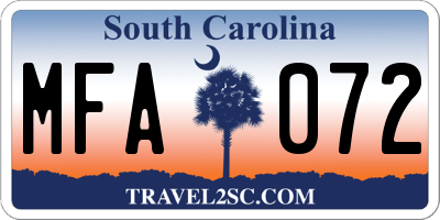 SC license plate MFA072