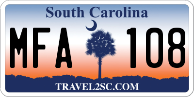 SC license plate MFA108