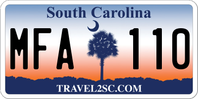 SC license plate MFA110