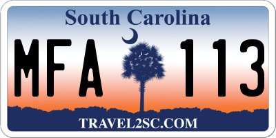 SC license plate MFA113