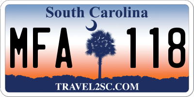 SC license plate MFA118