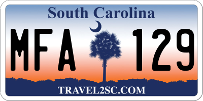 SC license plate MFA129