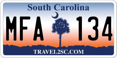 SC license plate MFA134