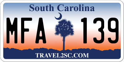 SC license plate MFA139