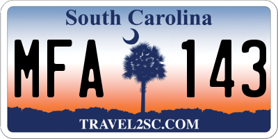 SC license plate MFA143