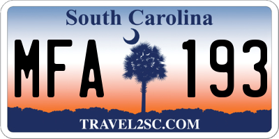 SC license plate MFA193