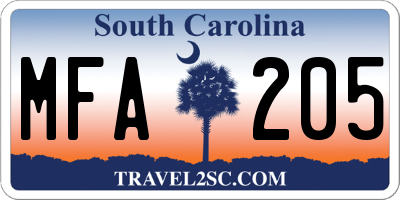 SC license plate MFA205