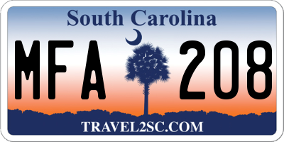 SC license plate MFA208