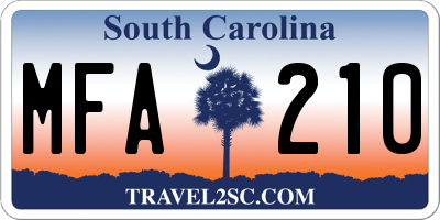 SC license plate MFA210