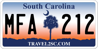 SC license plate MFA212