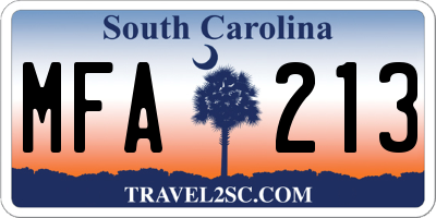 SC license plate MFA213
