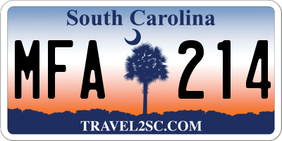 SC license plate MFA214