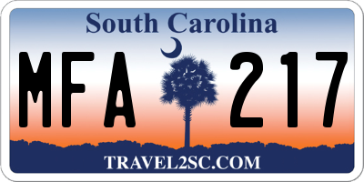 SC license plate MFA217