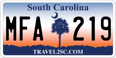 SC license plate MFA219