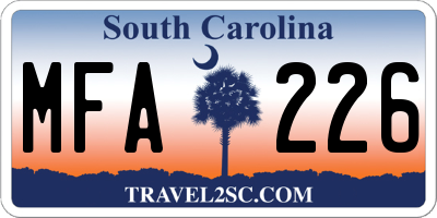 SC license plate MFA226