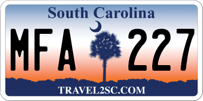 SC license plate MFA227