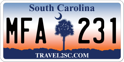 SC license plate MFA231