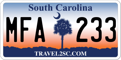 SC license plate MFA233