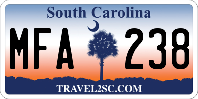 SC license plate MFA238