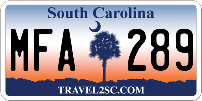 SC license plate MFA289