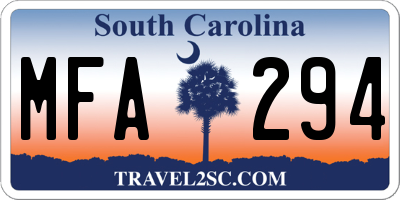 SC license plate MFA294