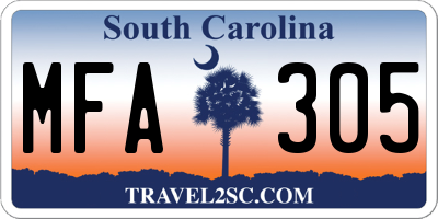 SC license plate MFA305