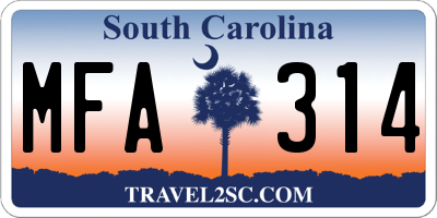 SC license plate MFA314