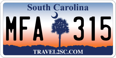 SC license plate MFA315
