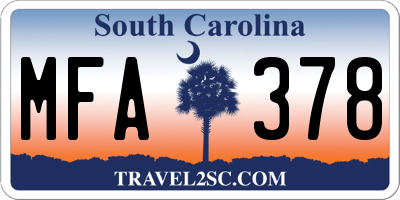 SC license plate MFA378