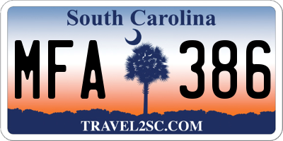 SC license plate MFA386