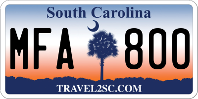 SC license plate MFA800