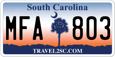 SC license plate MFA803