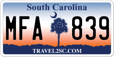 SC license plate MFA839