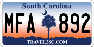 SC license plate MFA892