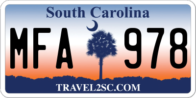 SC license plate MFA978