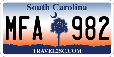 SC license plate MFA982