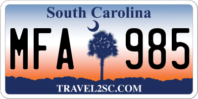 SC license plate MFA985