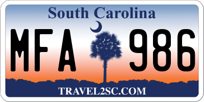 SC license plate MFA986